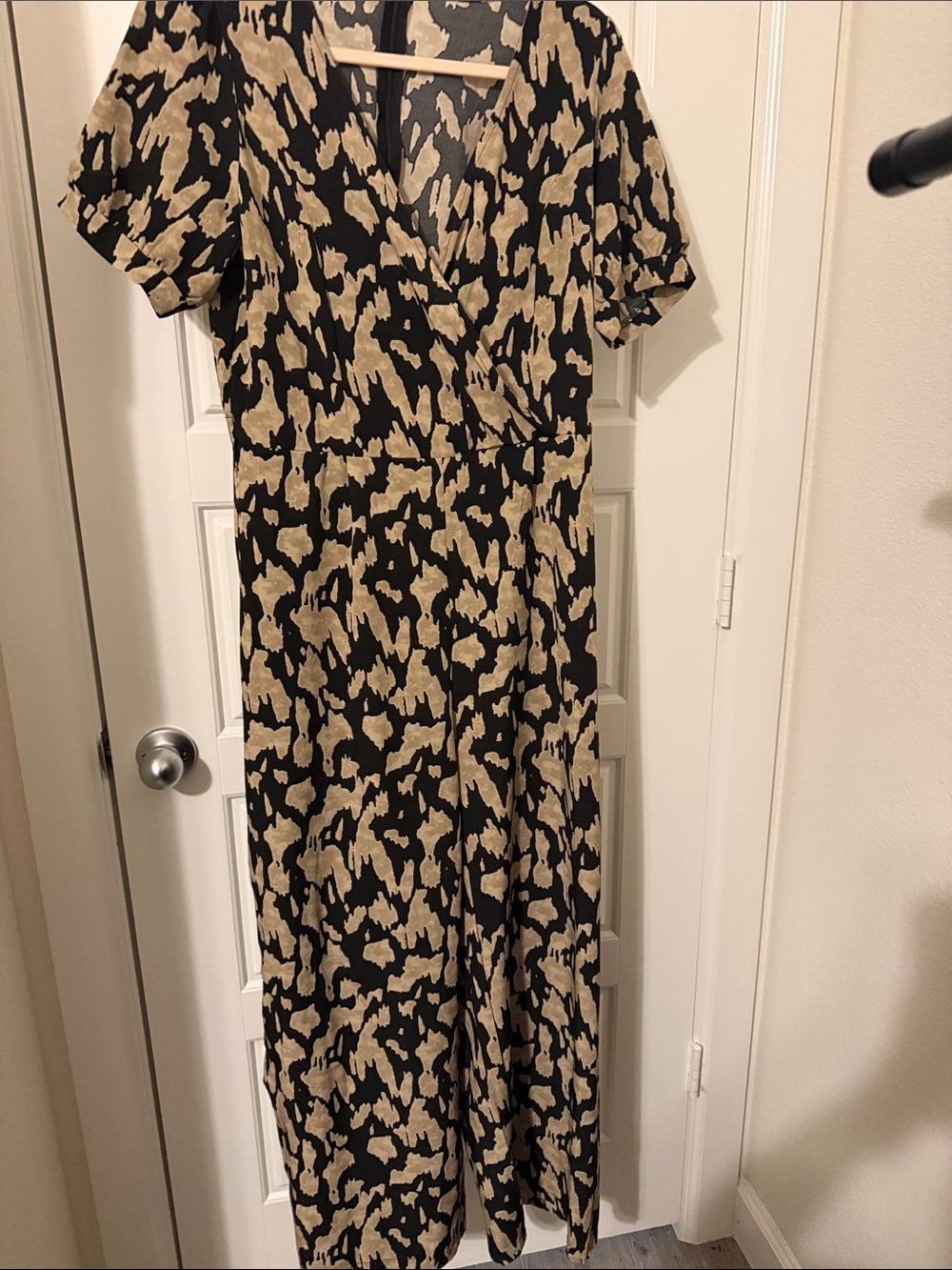 Wide Leg Black and Beige Printed Jumpsuit